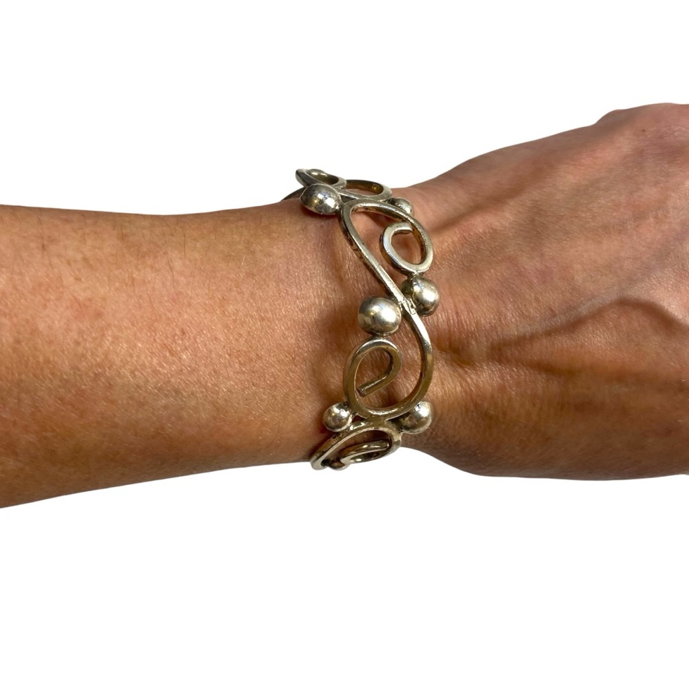 Sterling Silver Cuff Bracelet Scrollwork Mexico 925 - Picture 2 of 10